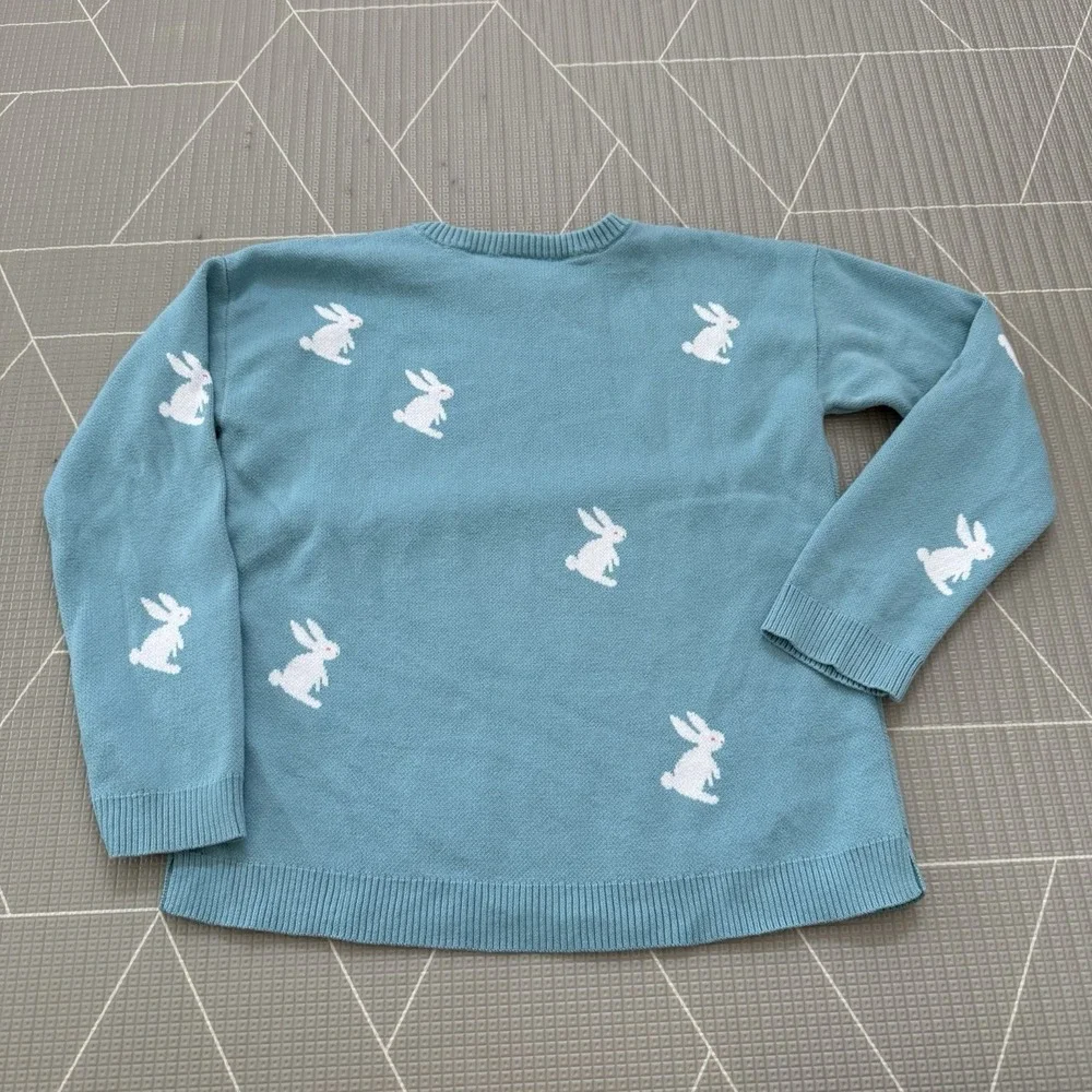 Hanna Andersson Bunny Rabbit Sweater‎ 150 US 12 Blue Easter Bunny 100% Cotton